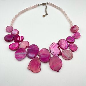 Pink Slice Agate & Rose Quartz BARSE Sterling Silver Necklace